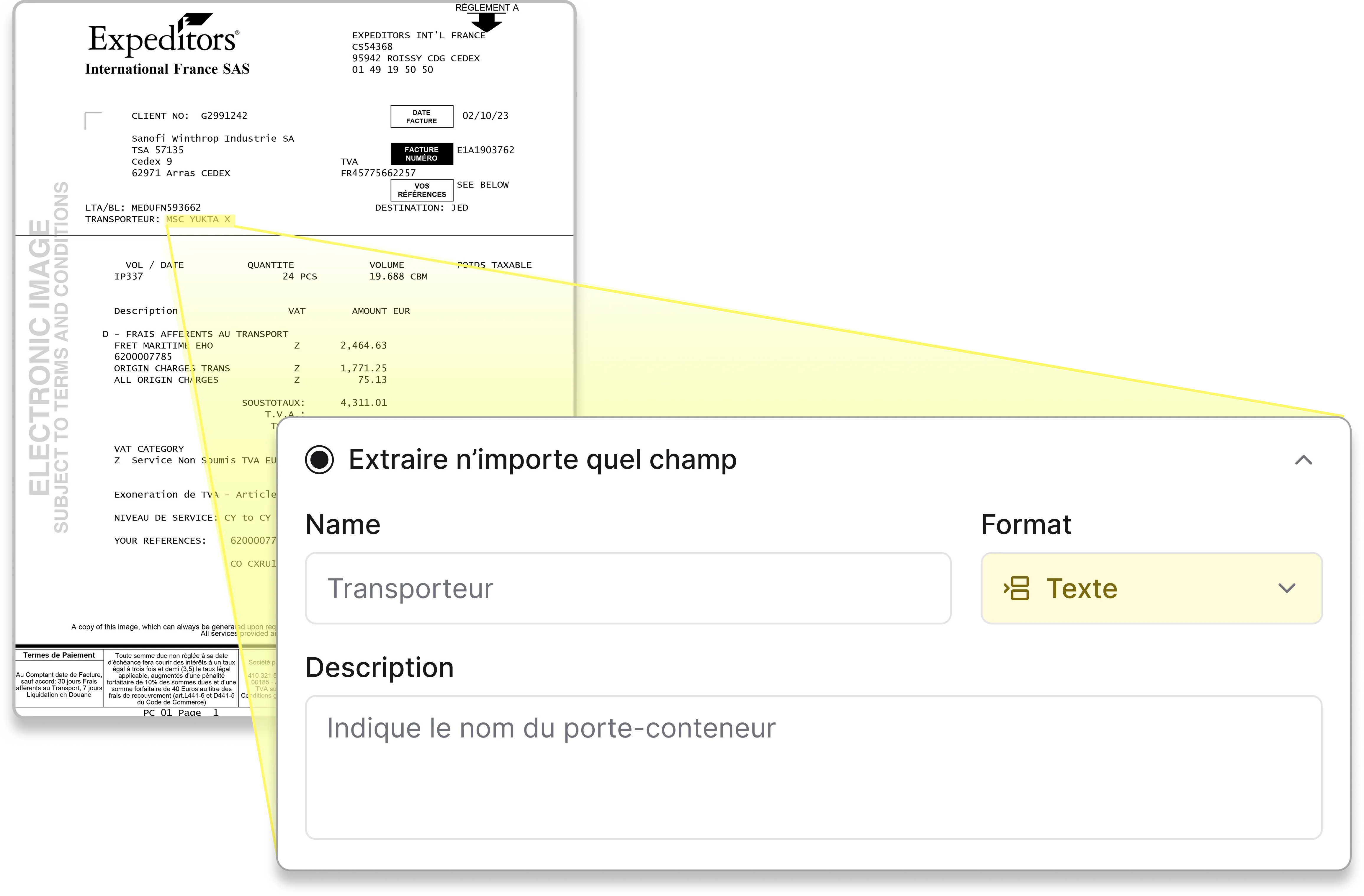 facture transport extraction