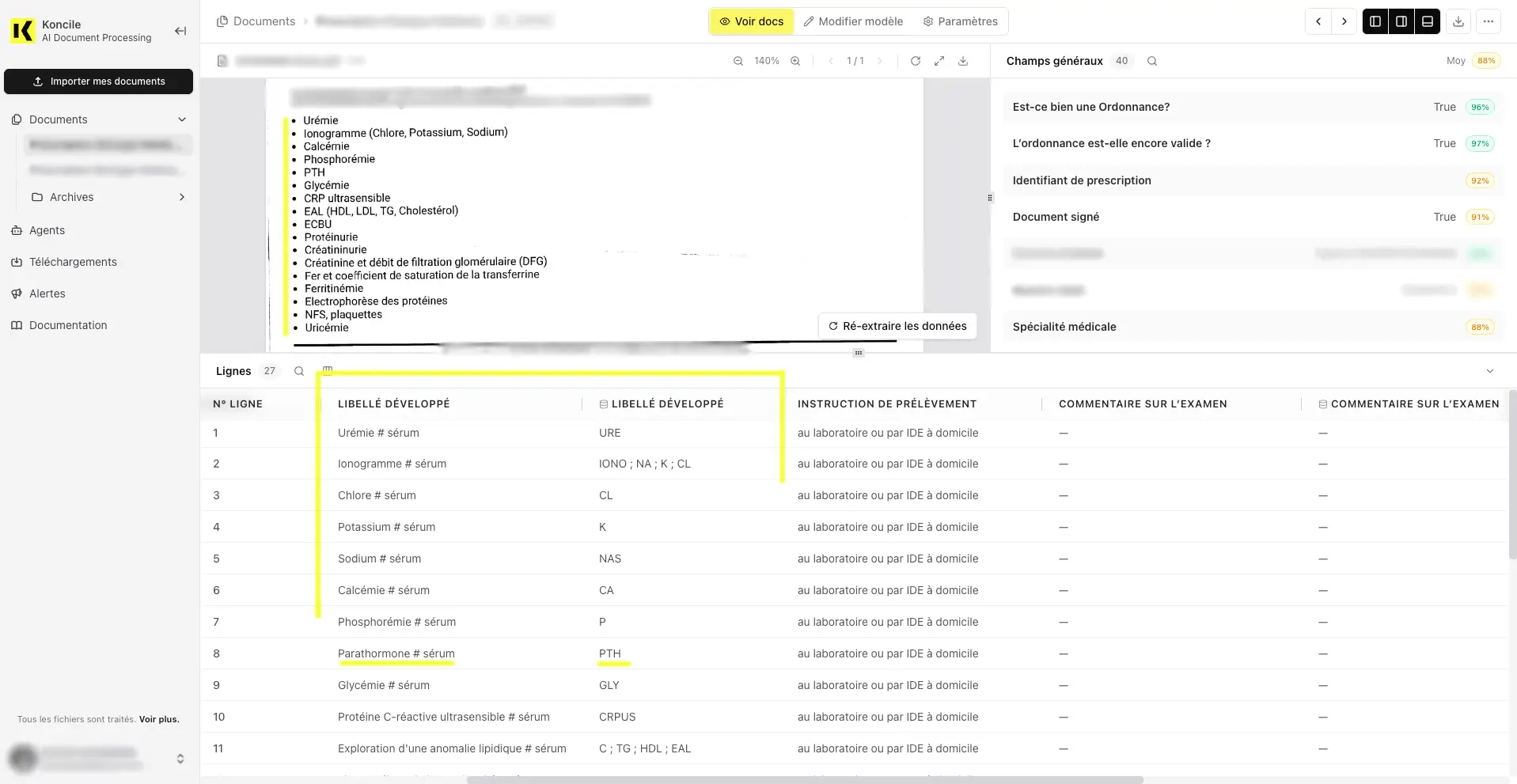 Rapprochement de données : les acronymes d’une ordonnance de biologie associés aux libellés complets et aux codes du laboratoire