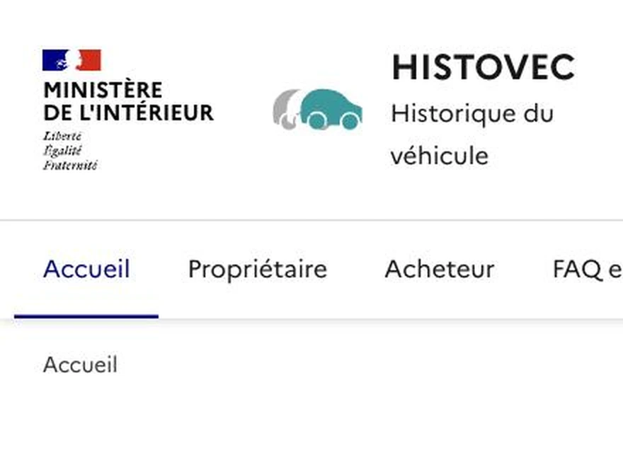 Page d'accueil d'HistoVec, le service officiel d'historique des véhicules du ministère de l'Intérieur